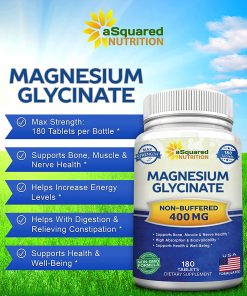 ASquared Nutrition Magnesium Glycinate Non-Buffered (400 mg) (180 tablets)