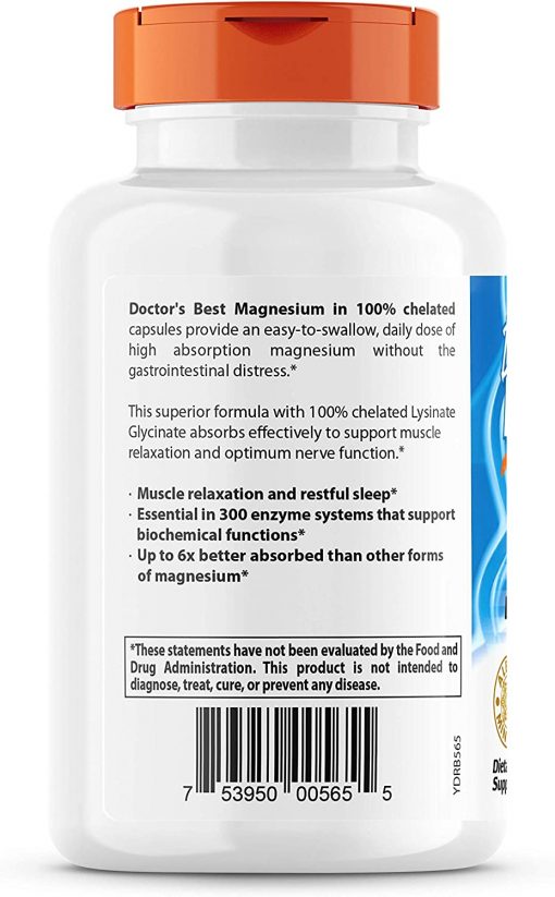 Doctor's Best High Absorption Magnesium Lysinate Glysinate (105 mg) - 120 veggie capsules