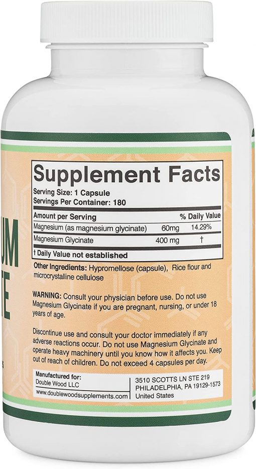 Double Wood Magnesium Glycinate (400 mg) - 180 veggie capsules