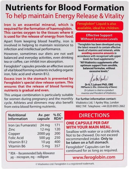Vitabiotics Feroglobin Capsule Gentle Iron - 30 Capsules