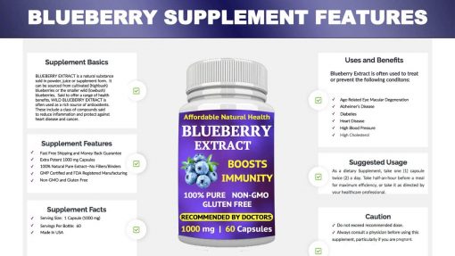 Affordable Natural Health Blueberry Extract Boosts Immunity (1,000 mg) - 60 capsules