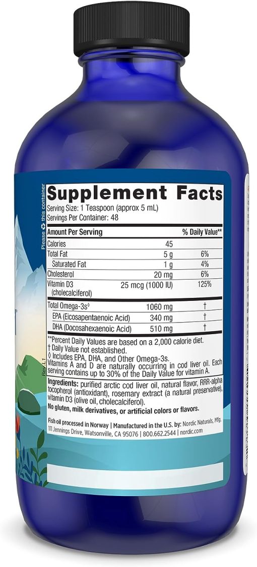 Nordic Naturals Arctic-D Cod Liver Oil Omega - 3 + Vitamin D3 Lemon Taste - 237 ml