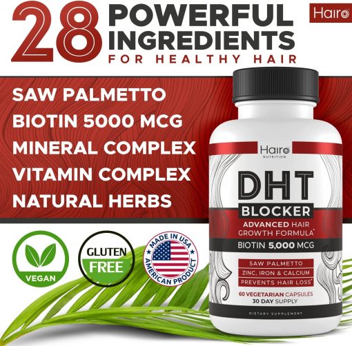 Hairo DHT Blocker Advanced Hair Growth Formula (Biotin 5,000 mcg) - 60 veg capsules