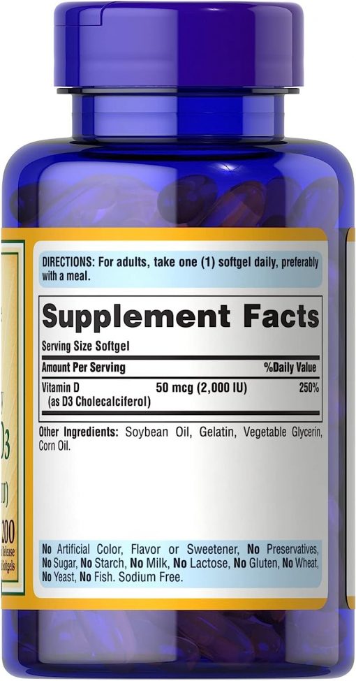 Puritan's Pride Vitamin D3 (25 mcg - 2,000 IU) - 200 softgels