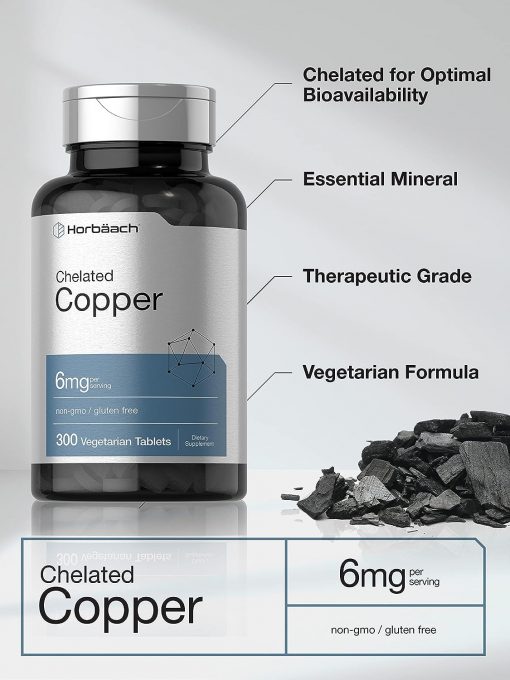 Horbaach Chelated Copper (6 mg) - 300 vegetarian tablets