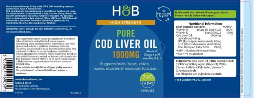 Holland & Barrett Pure Cod Liver Oil (1,000 mg) - 240 capsules