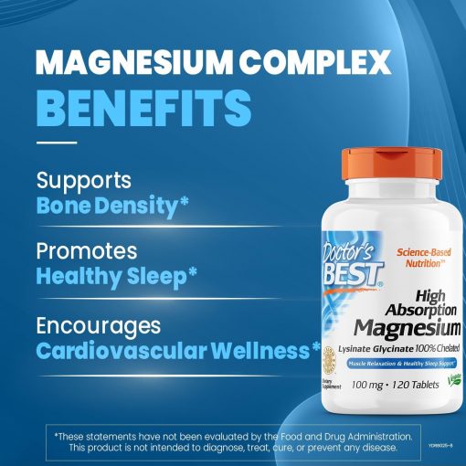 Doctor's Best High Absorption Magnesium Lysinate Glycinate (100 mg) - 120 tablets