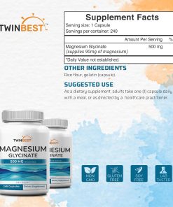 TwinBest Magnesium Glycinate (500mg) - 240 capsules