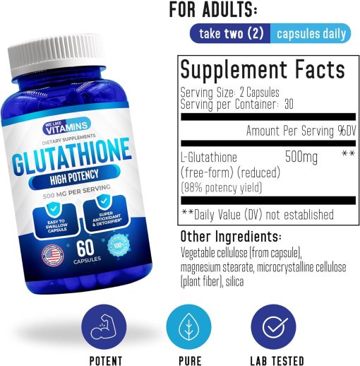 We Like Vitamins Glutathion (500 mg) Antioxidant & Detoxifier - 60 capsules