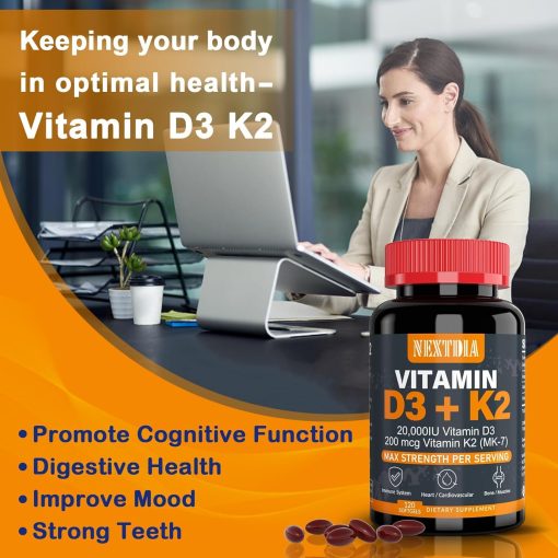 NextDia Vitamin D3 (20,000 IU) + K2 (200 mcg) - 120 softgels