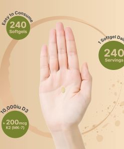 Naturebell Double Strength Vitamin D3 (10,000 IU) + K2 (200 mcg) - 240 softgels