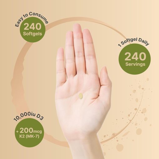 Naturebell Double Strength Vitamin D3 (10,000 IU) + K2 (200 mcg) - 240 softgels