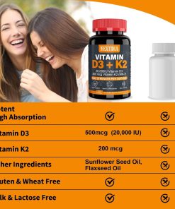 NextDia Vitamin D3 (20,000 IU) + K2 (200 mcg) - 120 softgels