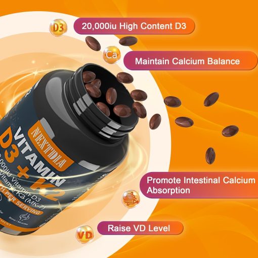 NextDia Vitamin D3 (20,000 IU) + K2 (200 mcg) - 120 softgels