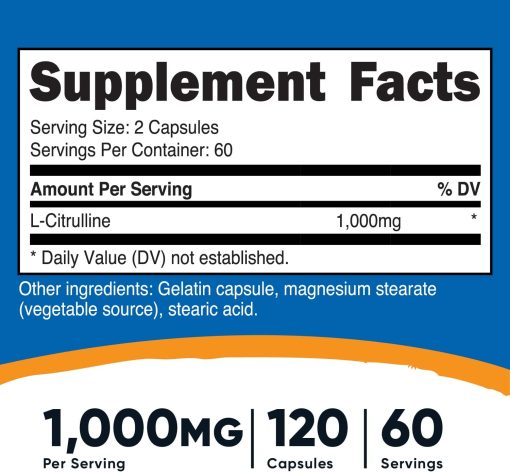 Nutricost L-Citrulline (1,000 mg) - 120 capsules