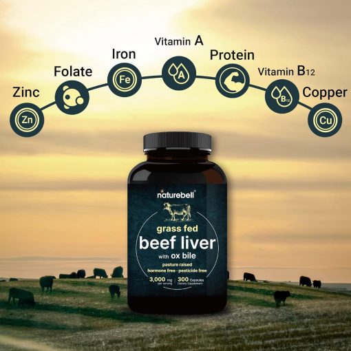 Naturebell Grass Fed Beef Liver with Ox Bile (3,000 mg) - 300 capsules ...