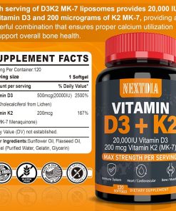 NextDia Vitamin D3 (20,000 IU) + K2 (200 mcg) - 120 softgels