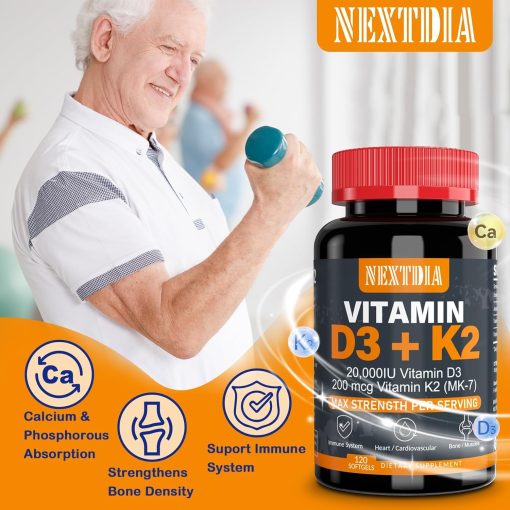 NextDia Vitamin D3 (20,000 IU) + K2 (200 mcg) - 120 softgels
