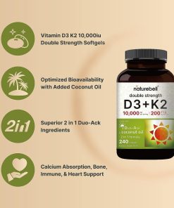 Naturebell Double Strength Vitamin D3 (10,000 IU) + K2 (200 mcg) - 240 softgels
