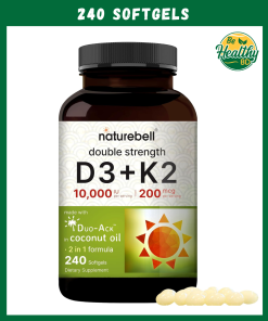Naturebell Double Strength Vitamin D3 (10,000 IU) + K2 (200 mcg) - 240 softgels