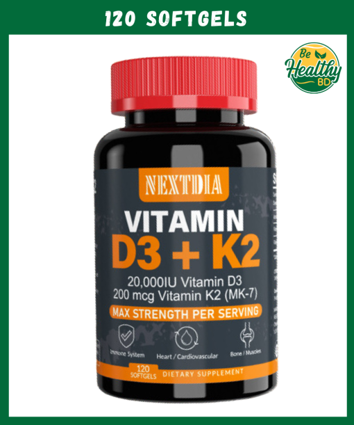 NextDia Vitamin D3 (20,000 IU) + K2 (200 mcg) - 120 softgels