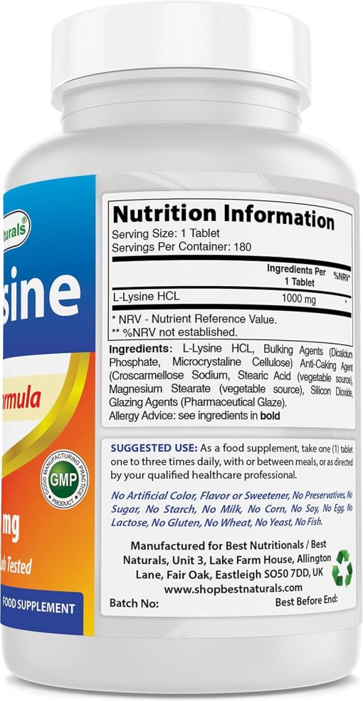 Best Naturals L-Lysine (1,000 mg) - 180 tablets