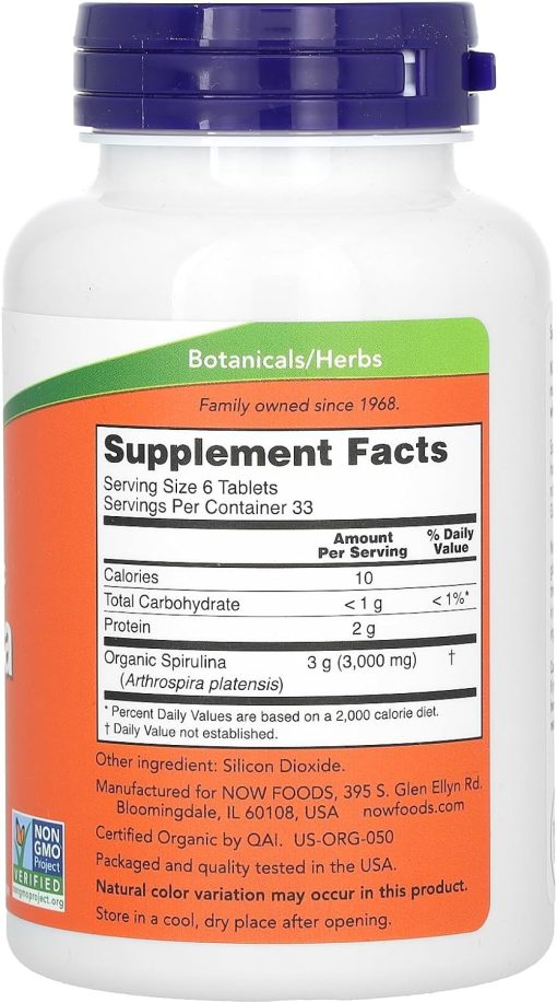 Now Certified Organic Spirulina (500 mg) - 200 tablets