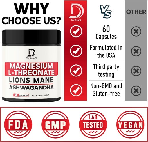 Dedicad Magnesium L-Threonate Lions Mane Ashwagandha - 60 capsules