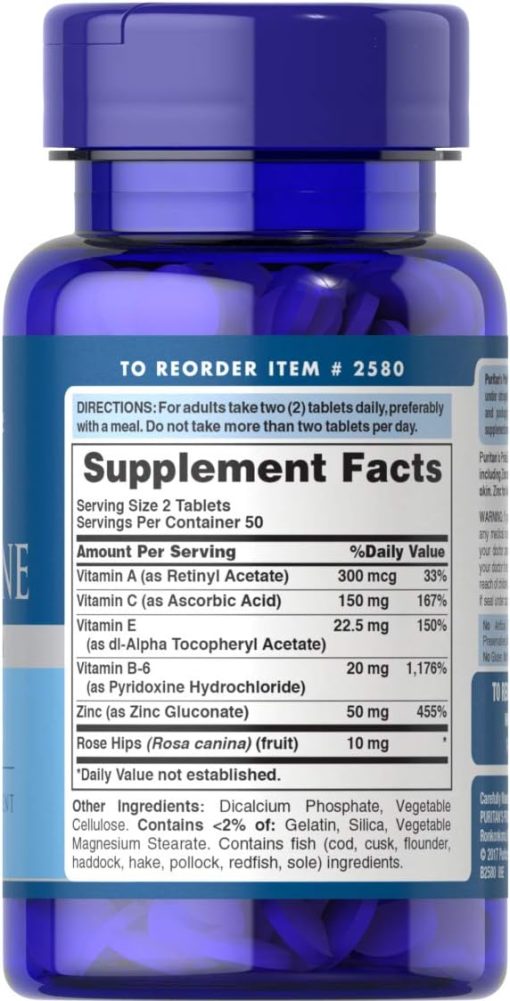 Puritan's Pride Zinc For Acne Skin Formula - 100 tablets