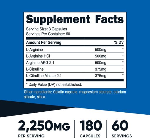 Nutricost Nitric Oxide Booster (2,250 mg) - 180 capsules