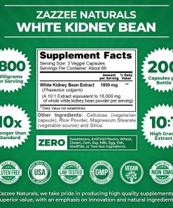 Zazzee Naturals White Kidney Beans 10:1 Extract (1,800 mg) - 200 veggie capsules