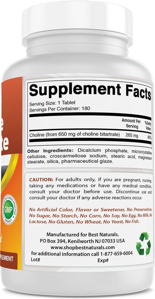 Best Naturals Choline Bitartrate (650 mg) - 180 tablets