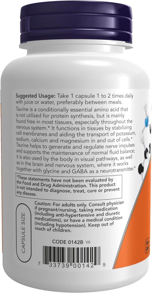 Now Double Strength Taurine (1,000 mg) - 100 veg capsules