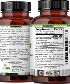 Zazzee Naturals White Kidney Beans 10:1 Extract (1,800 mg) - 200 veggie capsules