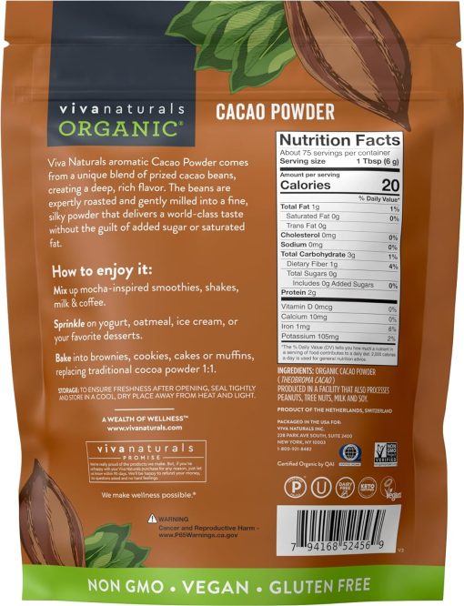 Vivanaturals Cocoa Powder Rich & Flavorful - 454 gram