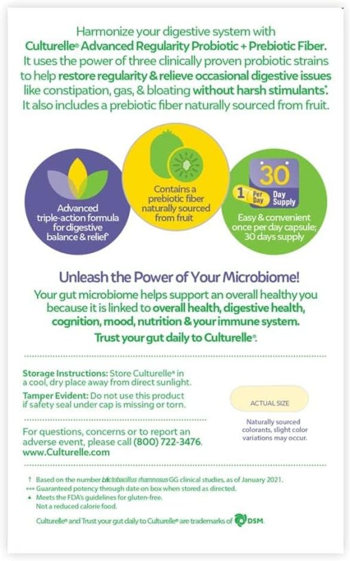 Culturelle Advanced Regularity Probiotic + Prebiotic Fiber - 30 vegetarian capsules