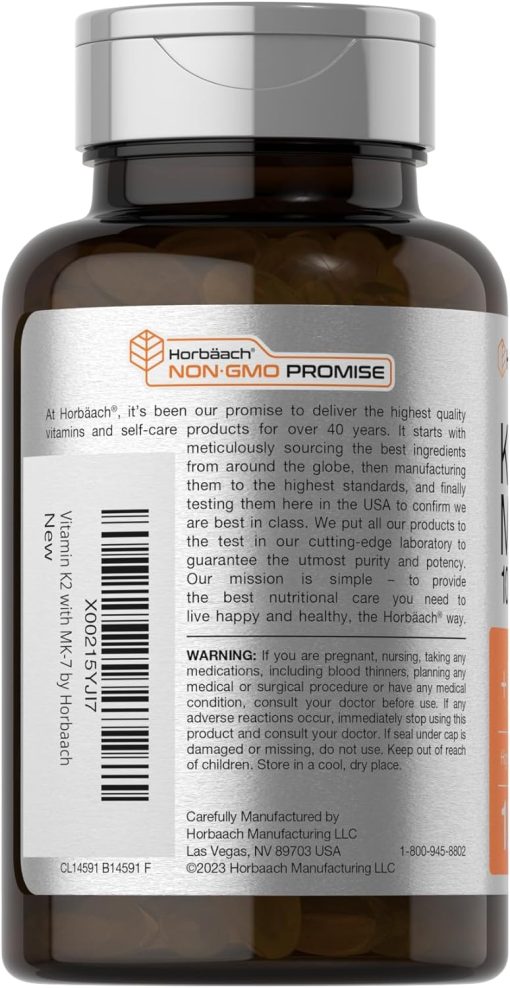Horbaach Vitamin K2 MK-7 (100 mcg) + D3 (5,000 IU) - 180 softgels