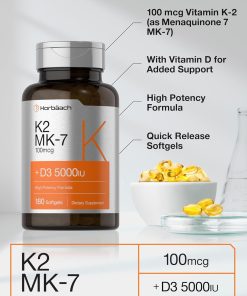 Horbaach Vitamin K2 MK-7 (100 mcg) + D3 (5,000 IU) - 180 softgels