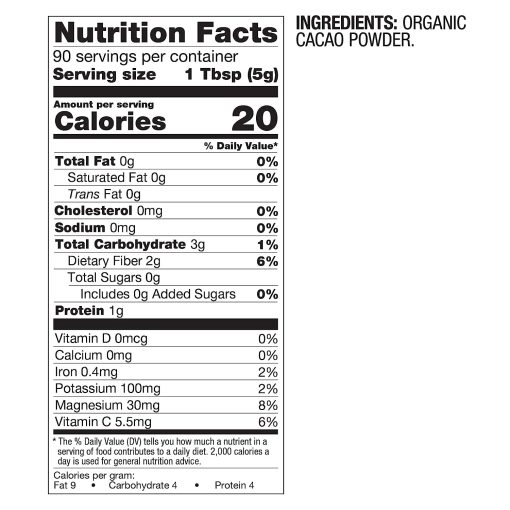 Better Body Foods Organic Cacao Powder - 454 gram