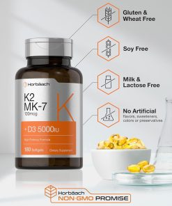 Horbaach Vitamin K2 MK-7 (100 mcg) + D3 (5,000 IU) - 180 softgels