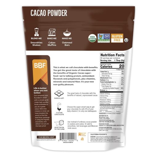 Better Body Foods Organic Cacao Powder - 454 gram
