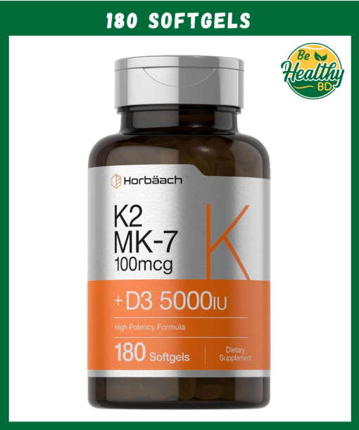 Horbaach Vitamin K2 MK-7 (100 mcg) + D3 (5,000 IU) - 180 softgels