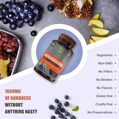 Simple Organics Resveratrol + (1,600 mg) - 90 veggie caps