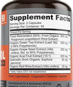Simple Organics Resveratrol + (1,600 mg) - 90 veggie caps