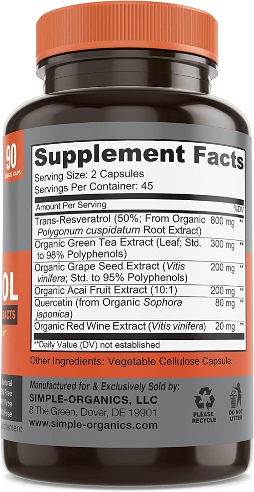Simple Organics Resveratrol + (1,600 mg) - 90 veggie caps