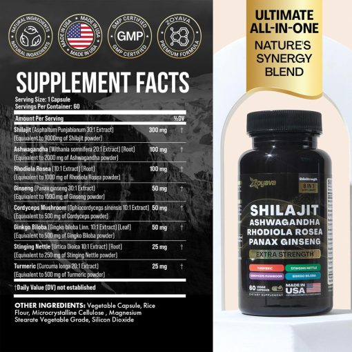 Zoyava Shilajit Ashwagandha Panax Ginseng (15,250 mg) - 60 veggie capsules
