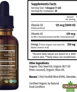 Nusava Organic D3 (5,000 IU) K2 (120 mcg) Omega 3 MCT Oil - 30 ml