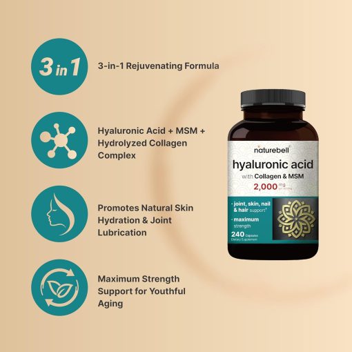 Naturebell Hyaluronic Acid (2,000 mg) with Multi-Collagen & MSM - 240 capsules