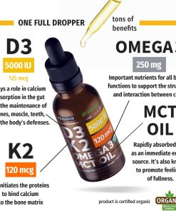 Nusava Organic D3 (5,000 IU) K2 (120 mcg) Omega 3 MCT Oil - 30 ml