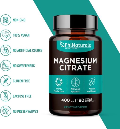 PhiNatural Magnesium Citrate (400 mg) - 180 veggie capsules